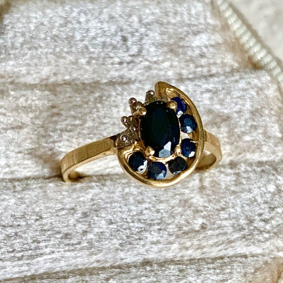 14K SOLID GOLD GENUINE 1.2CT SAPPHIRE & DIAMONDS RING - Picture 9 of 13